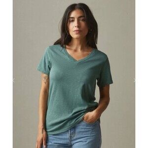American Giant T-Shirt Womens XL Green V-Neck Slub Knit Tee Short Sleeve NEW